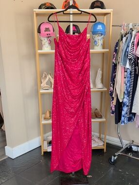 Sparkling Red Sequin Cowl Neck Evening Dress